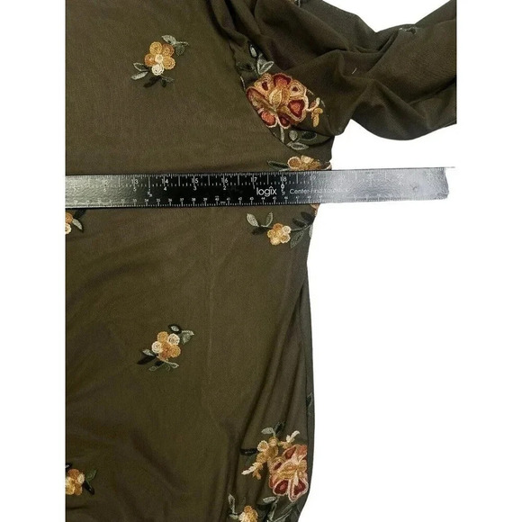 Anthropologie Fig & Flower Sz M Mesh Top Olive Brown Embroidered Floral Boho - Picture 10 of 12